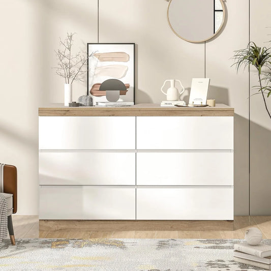 Commode 6 Tiroirs Élégante et Robuste pour Chambre Adulte et Enfant, Montage Facile, 110x40x67.5cm