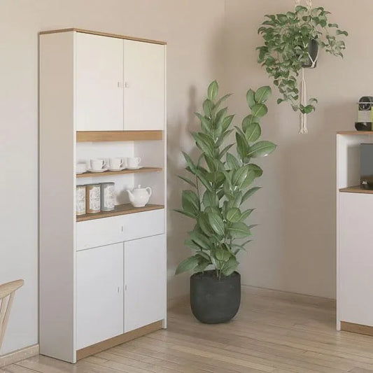 Buffet élégant à 4 portes finition chêne et blanc - 180x67x29cm