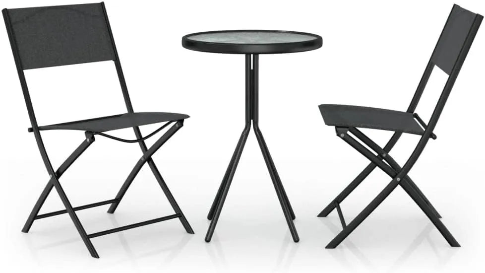 Set de Mobilier de Jardin en Acier Noir - 3 Pièces pour Terrasse et Parc