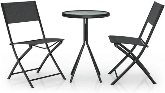 Set de Mobilier de Jardin en Acier Noir - 3 Pièces pour Terrasse et Parc