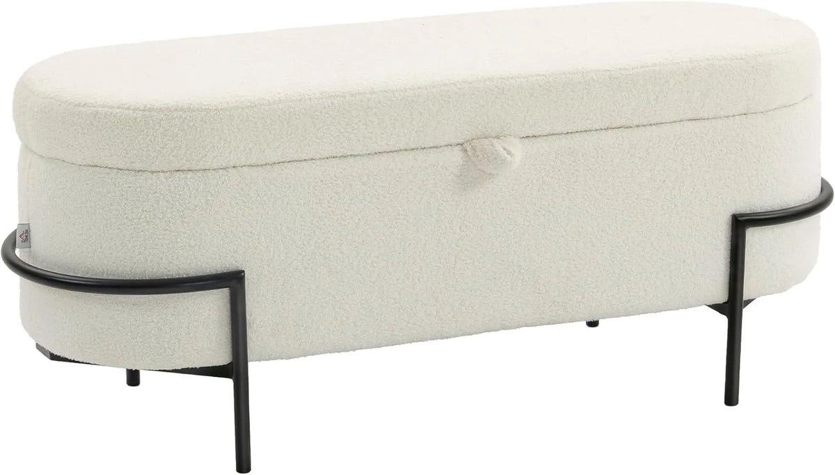 HOMCOM Banc avec Coffre de Rangement, Tissu Doux, Pieds en Acier, pour Salon, Chambre, Couloir