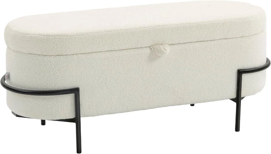 HOMCOM Banc avec Coffre de Rangement, Tissu Doux, Pieds en Acier, pour Salon, Chambre, Couloir
