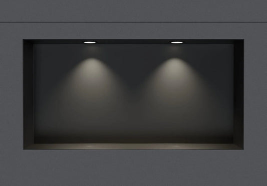 Étagère Murale Encastrée Noir pour Douche 30x60x10cm en Acier Inoxydable avec 2 LED, Anti-Corrosion et Étanche