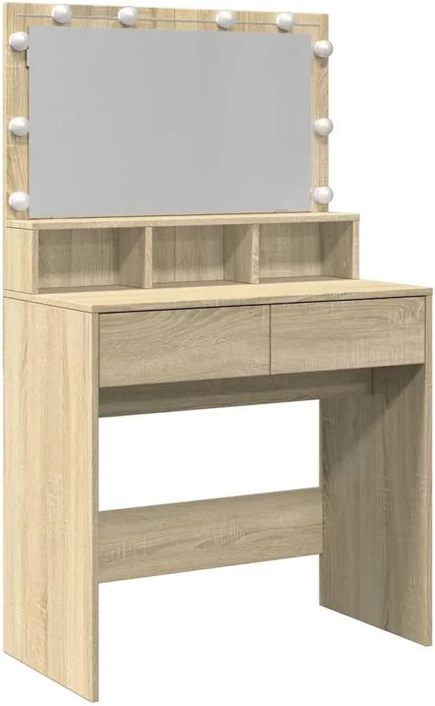 Table de Maquillage avec LED et Miroir, Chêne Sonoma, 80x41x134,5 cm