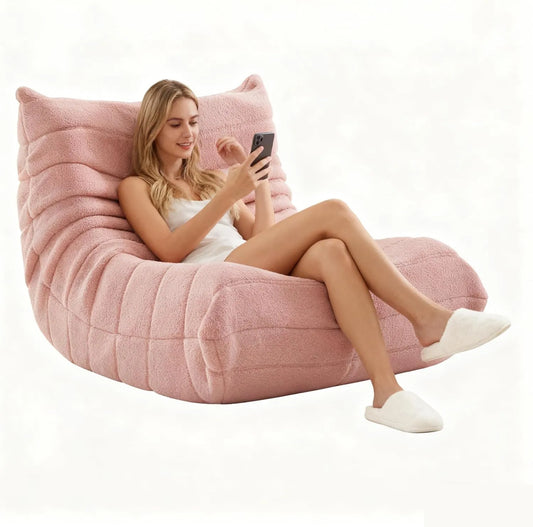 Fauteuil Relax avec Dossier Ergonomique, Grand Pouf en Tissu Confortable, Canapé de Sol Individuel, Mousse Haute Densité, Idéal pour Salon et Chambre, Dimensions 99x33x33cm (Rose)
