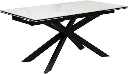 Atmosphera – Table à manger extensible blanche effet marbre – 6 à 10 personnes – Verre trempé et céramique – Résistante et déperlante – Meuble pour salon et salle à manger