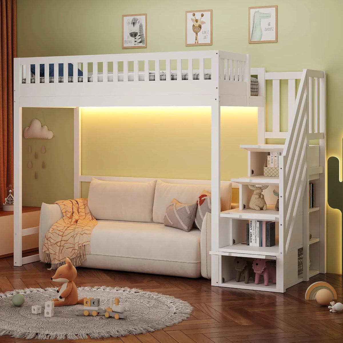 Lit Mezzanine Enfant Merax 90x200 cm avec Échelle Réversible et LED