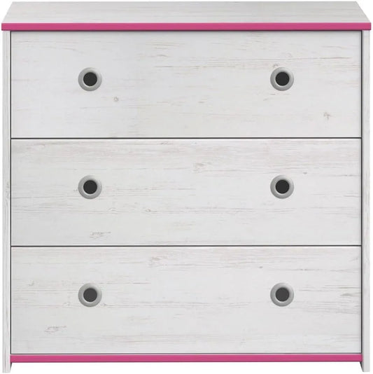 Parisot SACHA Commode 3 Tiroirs Blanc avec Accents Rose ou Bleu