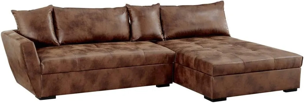 Canapé d'angle droit convertible en microfibre marron vintage Romane II - Vente-unique