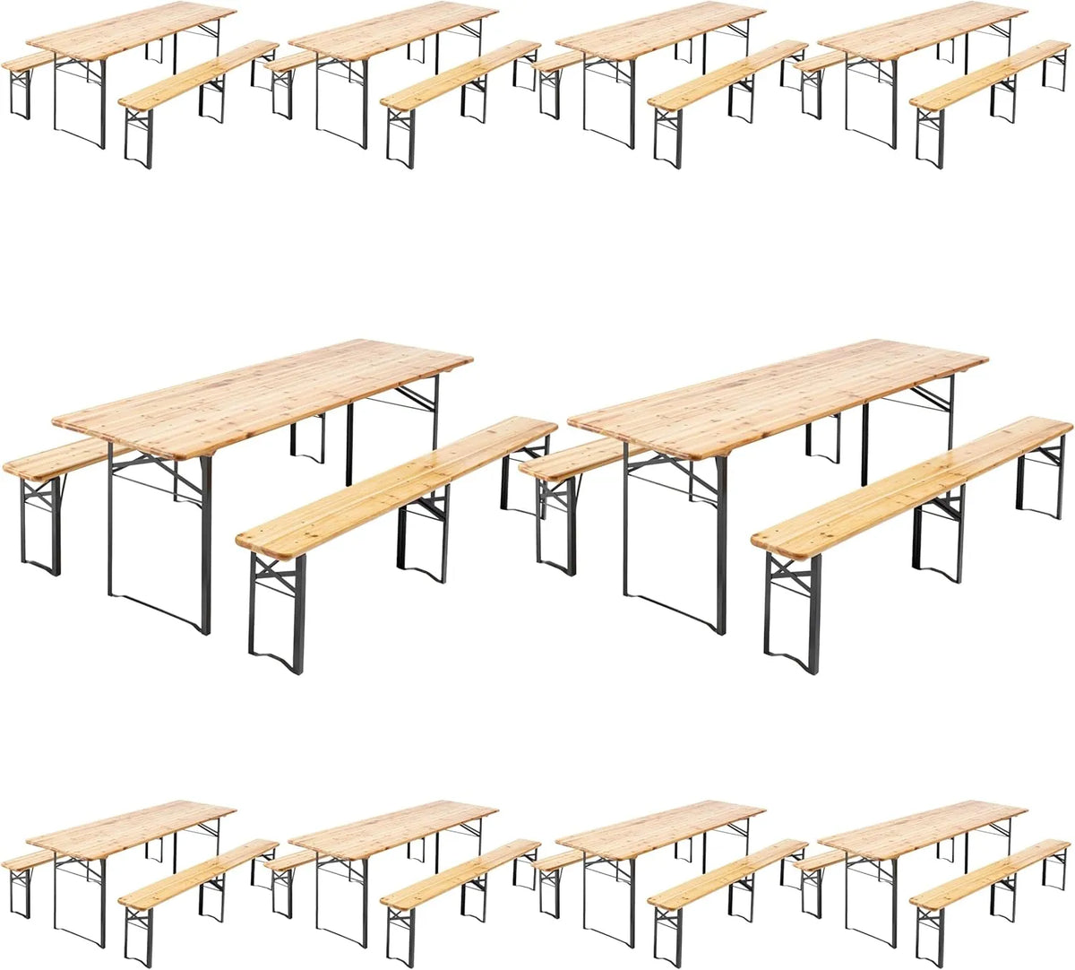 Ensemble de tables et bancs de brasserie 220 cm - Lot de 10