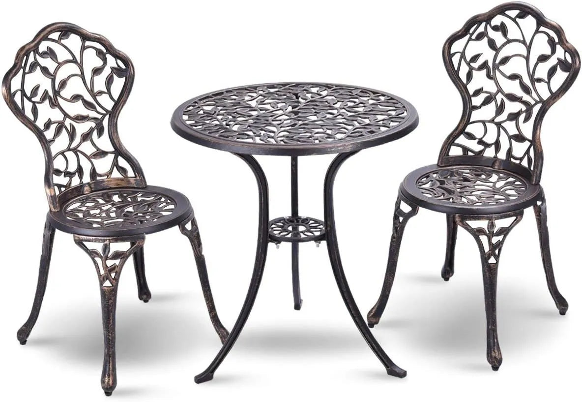 Ensemble Bistro 3 Pièces en Aluminium, Mobilier de Jardin Vintage avec Feuilles