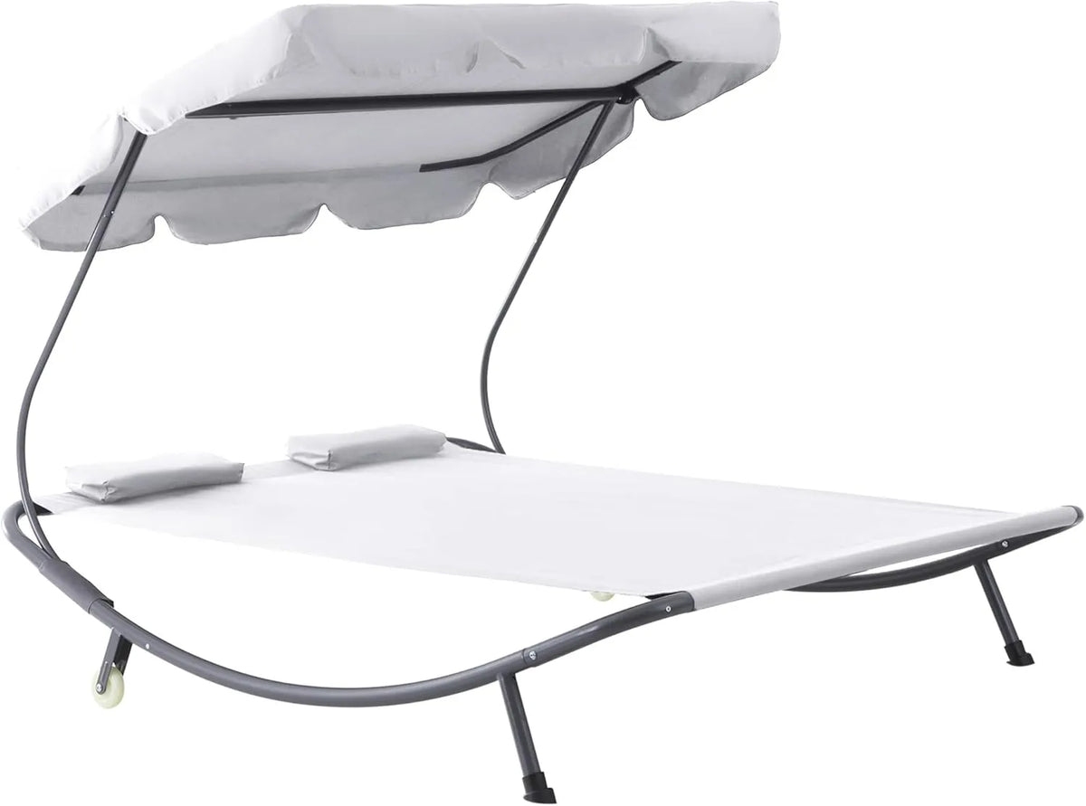 Outsunny Chaise Longue Double Extérieure avec Auvent Réglable et Roulettes