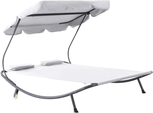 Outsunny Chaise Longue Double Extérieure avec Auvent Réglable et Roulettes