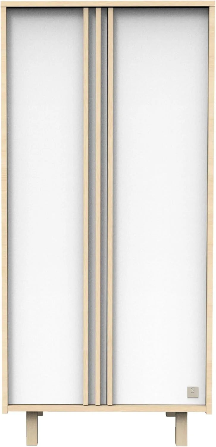 Armoire Sauthon 2 Portes Chêne Velours et Blanc avec Détails en Bois