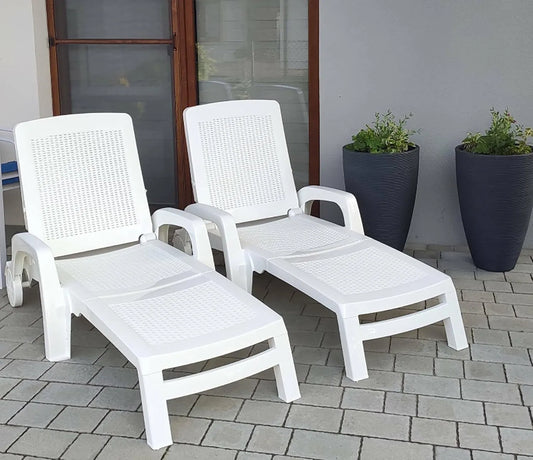 Chaise Longue Réglable Saturno avec Accoudoirs pour Jardin, Made in Italy, 190x70x46 cm, Blanc