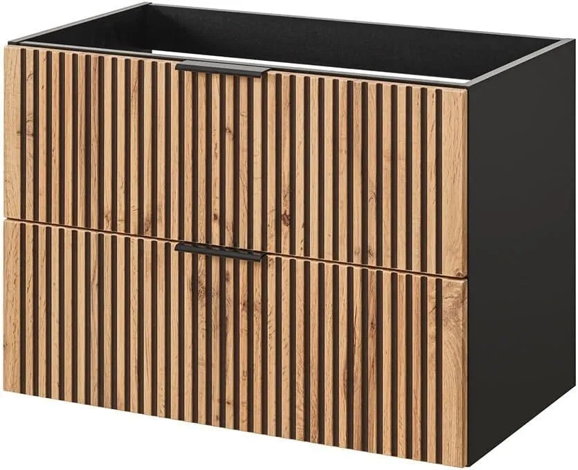 Armoire de Salle de Bain 80 cm avec Tiroirs - Anthracite et Rainures Noires