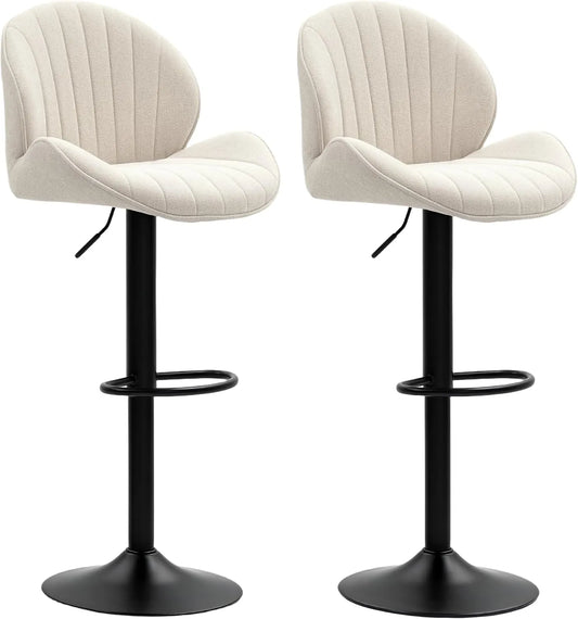 Lot de 2 Tabourets de Bar Pivotants Coquillage, Hauteur Ajustable, Beige