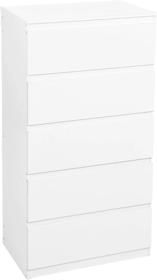Commode Blanche en Bois 60 cm avec 5 Tiroirs, Rangement Vêtements pour Chambre, Bureau et Salon