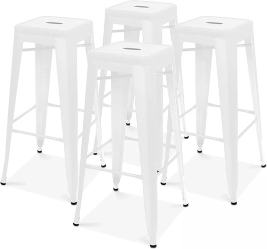 Oviala Lot de 4 Tabourets de Bar en Acier Blanc Finition Mate