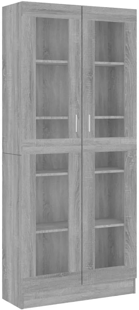 Bibliothèque Vitrine en Bois d'Ingénierie Gris Sonoma pour Salon 82,5x30,5x185,5 cm