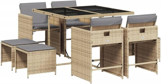 Ensemble de Salle à Manger de Jardin 9 Pièces avec Coussins Beige
