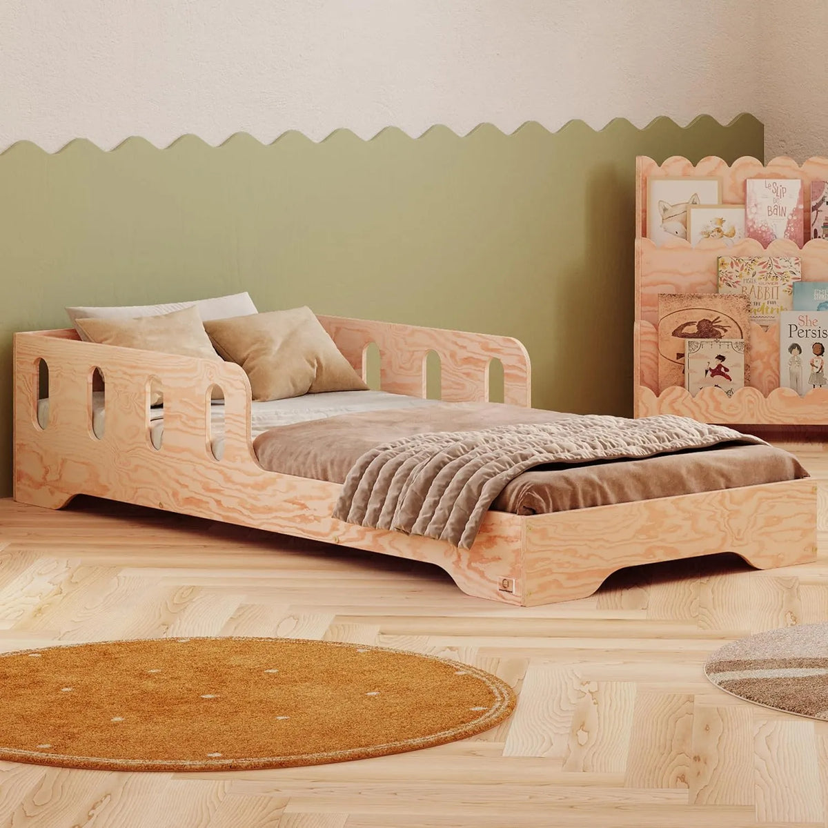 Lit Montessori Enfant 90x190 - Bois FSC, Barrière et Sommier Résistant 230 kg