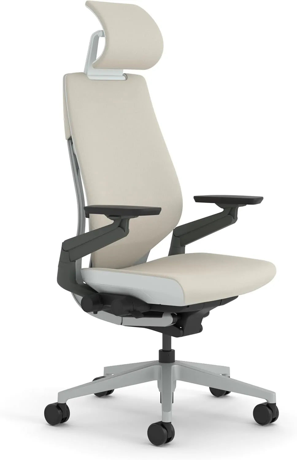 Chaise de Bureau Ergonomique Steelcase Gesture avec Accoudoirs 360°, Soutien Lombaire et Têtière Réglables, Beige