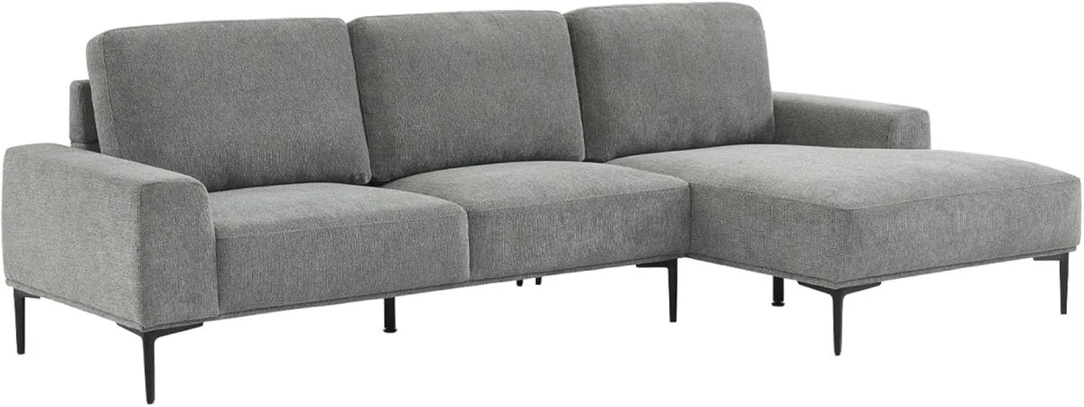 Canapé d'Angle 3 Places en Tissu Gris Foncé avec Pieds Métalliques Noirs