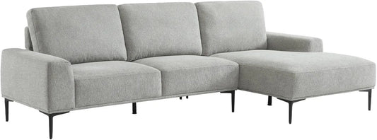 Canapé d'Angle Droit 3 Places en Tissu Gris Clair avec Structure en Métal Noir