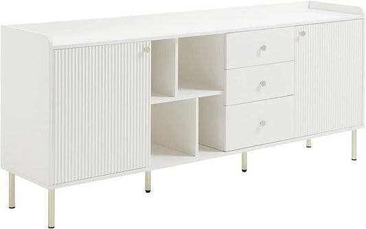 Buffet LUNAOR avec 2 Portes, 3 Tiroirs et 4 Niches - Blanc & Doré