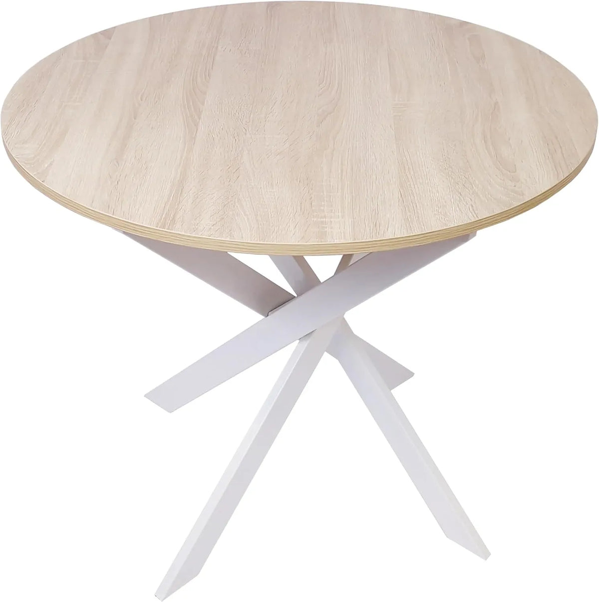 Table à Manger Ronde Zen en Chêne et Blanc, 90 cm, 4 Personnes