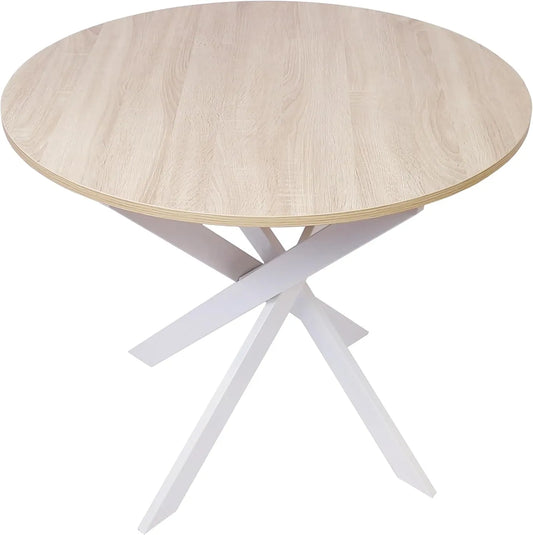 Table à Manger Ronde Zen en Chêne et Blanc, 90 cm, 4 Personnes