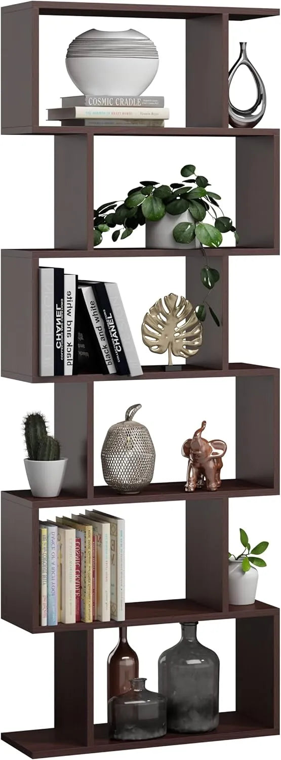 Étagère à Livres MATKAM BASK Max en Panneaux de Particules, 76,4x210x28cm, Étagère Cubique Indépendante pour Séparation de Pièce, Couleur Wengé
