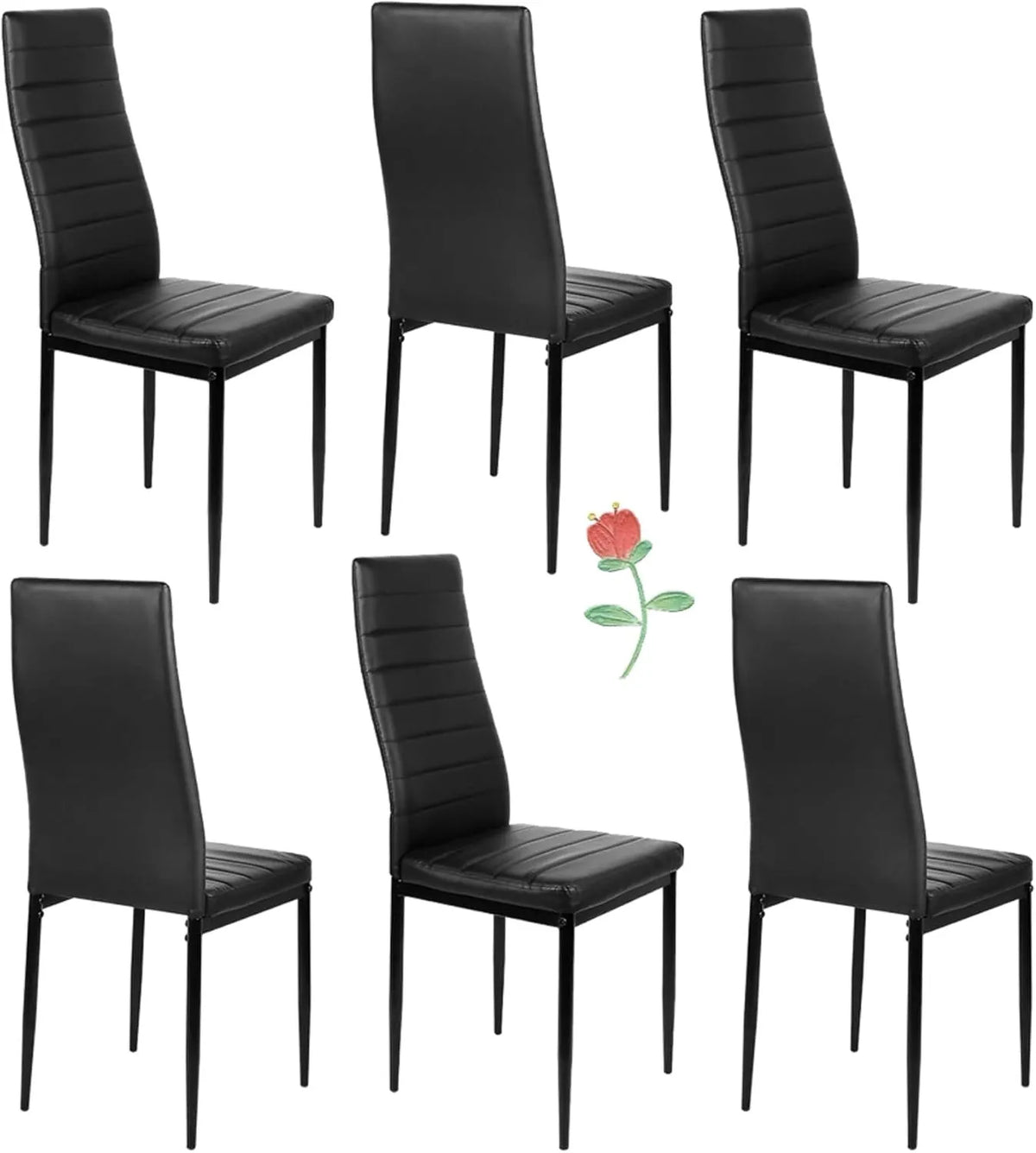Ensemble de 6 chaises modernes de salle à manger, testées SGS, rembourrage épais, couleur noir