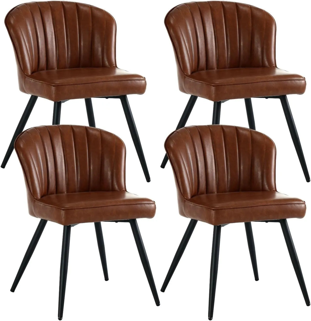 Ensemble de 4 chaises modernes en cuir PU pour salle à manger avec pieds en métal - Marron