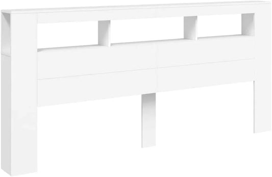 Tête de lit avec LED et rangement 220x18,5x103,5 cm bois composite blanc