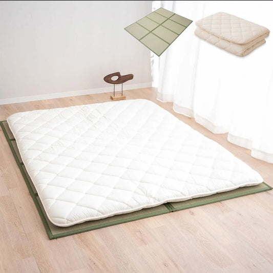 Matelas Futon Japonais Pliable 140x200 cm en Coton et Jonc Igusa - Confort Ferme