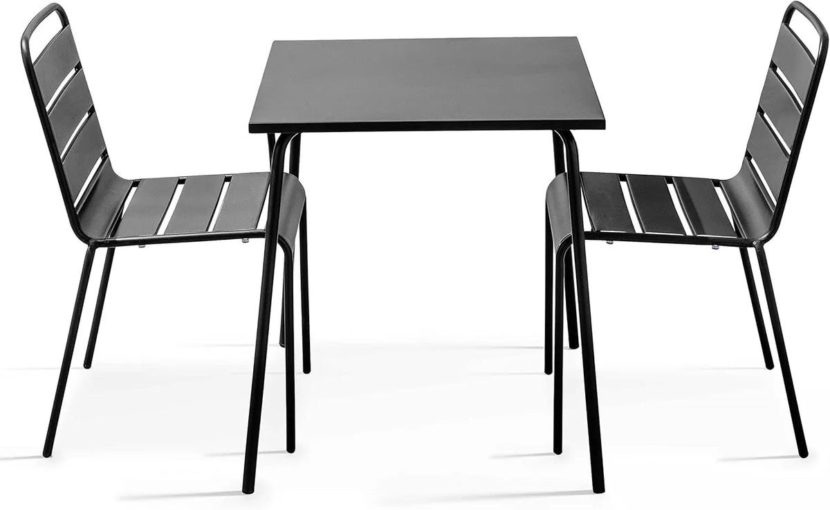 Ensemble de Jardin Carré avec Table et 2 Chaises en Acier Gris - Modèle Palavas