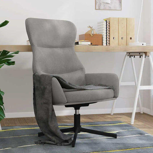 Fauteuil pivotant en velours gris clair avec structure métallique, confort optimal et rotation à 360°