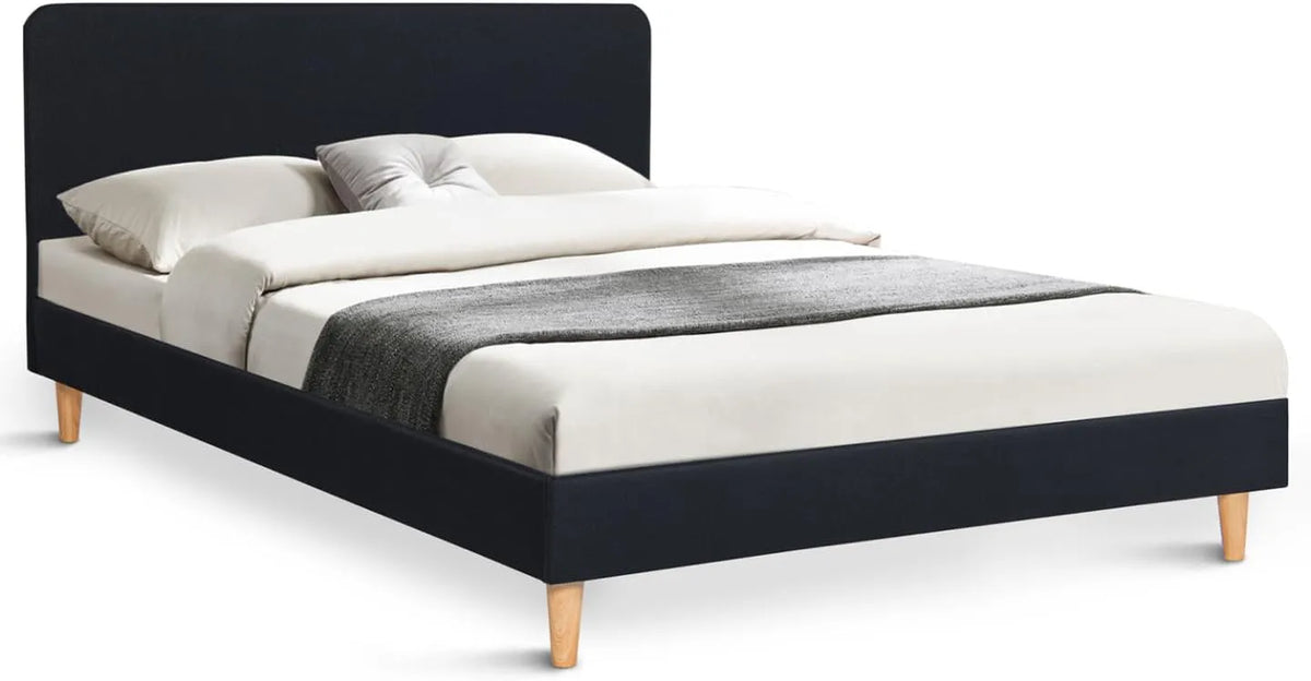 Lit Double Scandinave Balta Noir avec Tête de Lit et Sommier 140x190 cm - IDMarket