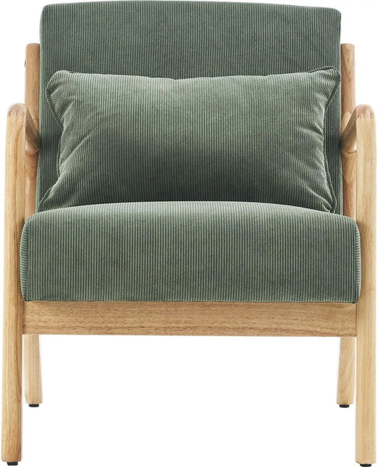Fauteuil Design en Bois avec Velours Vert Côtelé - Collection Lanna