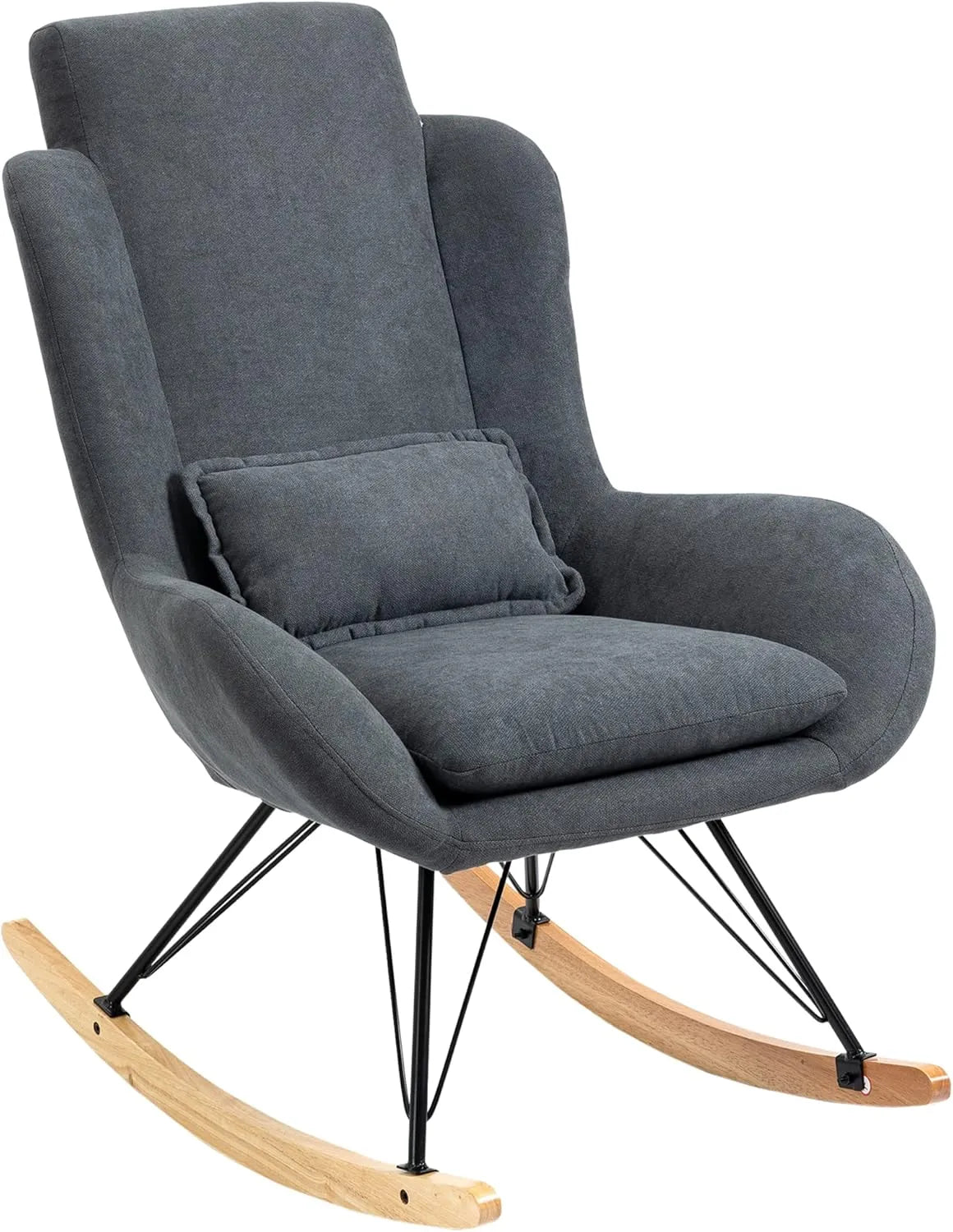 Fauteuil À Bascule Confortable en Lin Gris Avec Accoudoirs