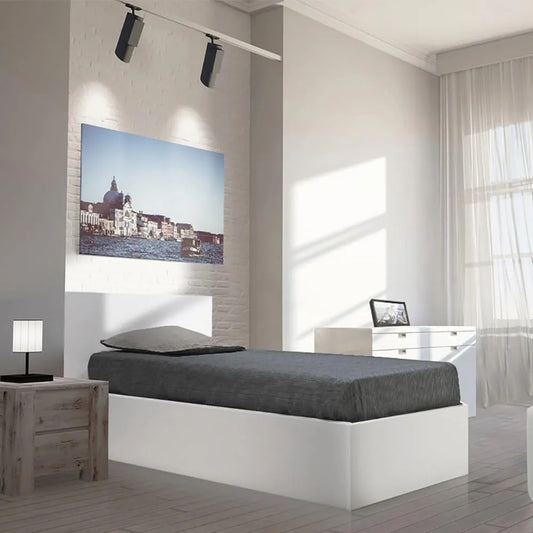 Lit Coffre Madrid 90x190 Blanc avec Sommier - Weber Industries