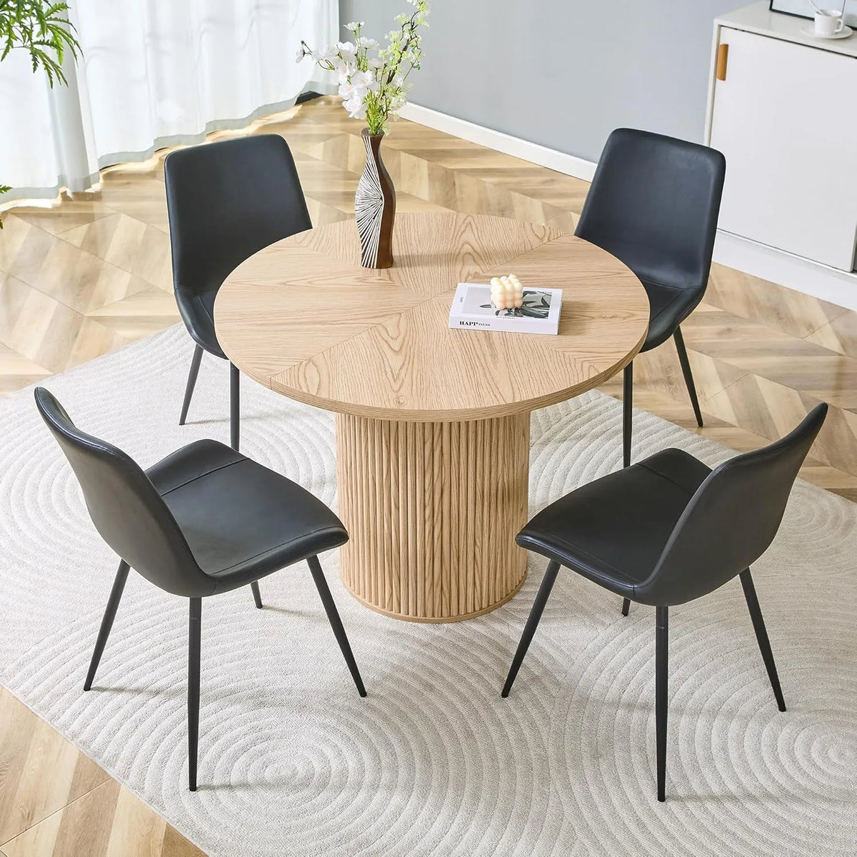 Ensemble de Salle à Manger 5 Pièces en Verre et Bois avec 4 Chaises Tissu Confort