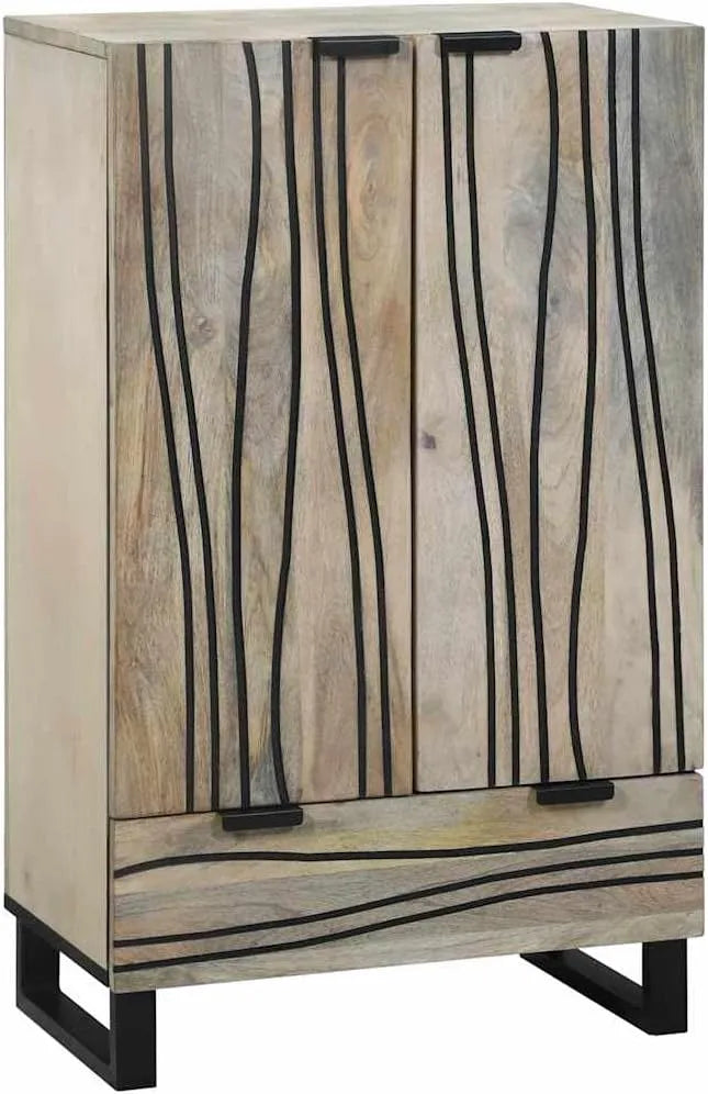 Armoire de Rangement Moderne en Bois de Manguier Massif - Blanc/Noir - 60 x 33,5 x 100 cm