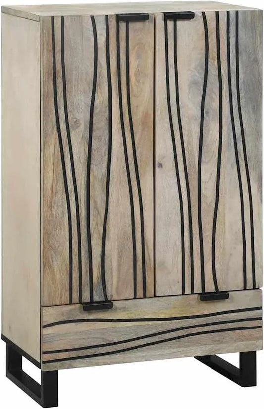 Armoire de Rangement Moderne en Bois de Manguier Massif - Blanc/Noir - 60 x 33,5 x 100 cm