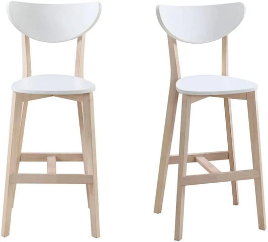 Tabourets de Bar Scandinaves en Bois et Blanc 75 cm - Lot de 2 Leena par Miliboo
