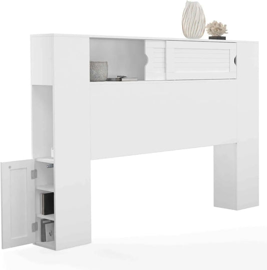 IDMarket - Tête de lit Salem 145 cm avec rangements fermés en blanc