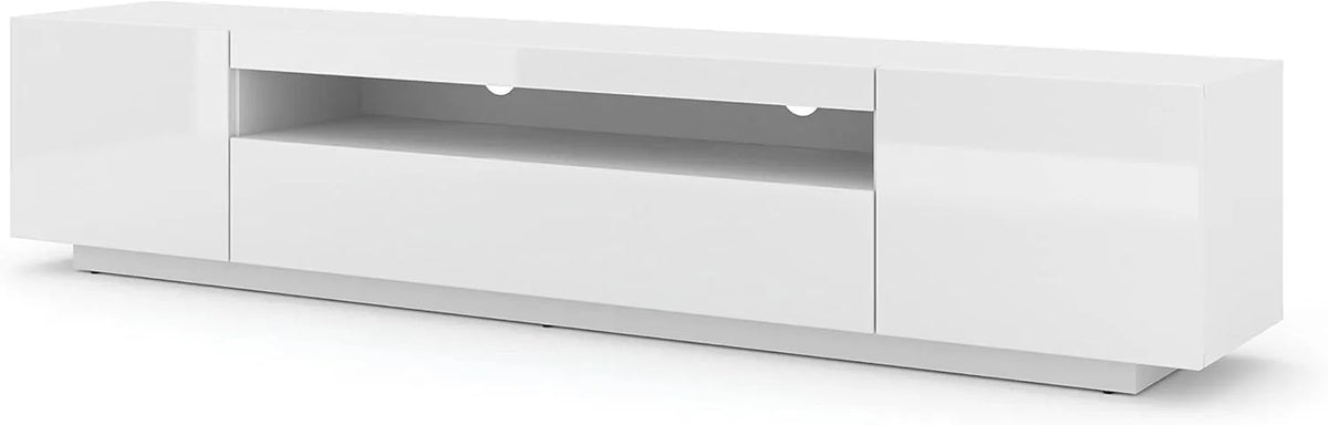 Meuble TV Aura Blanc Brillant avec 3 Portes, 200 x 37 x 36-42 cm