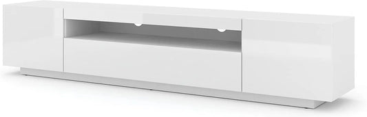 Meuble TV Aura Blanc Brillant avec 3 Portes, 200 x 37 x 36-42 cm